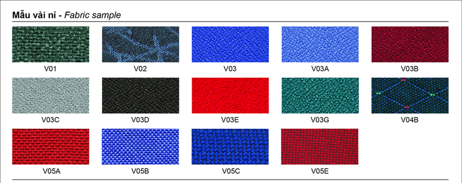 Bảng màu vải nỉ ghế 190 MNG-190